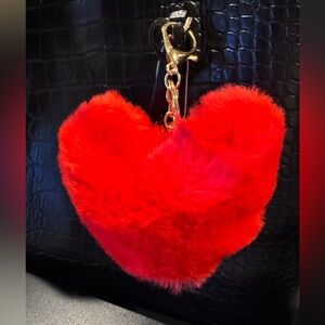 Red Heart-Shaped Faux Fur Bag Charm / Keychain
